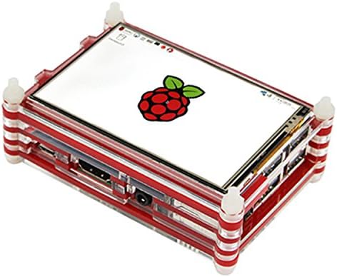 Guhui 9 Layer Clear Acrylic Shell raspberry pi 3 3.5 Inch Touch Display Compatible for LANDZO 3.5 inchTouch Display ) (red)