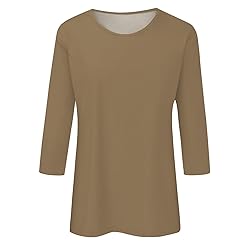 3/4 Length Sleeve Womens Tops Casual Brown t Shirts