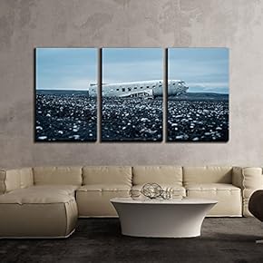 3 Piece Canvas Wall Art - Aircraft Wreckage - Modern Home Art Stretched and Framed Ready to Hang - 16"x24"x3 Panels