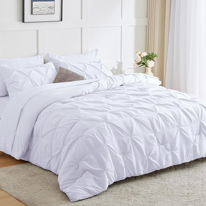 Comfort Collections Luxury Alford Alexander Pin Tuck Pinch Pleat Duvet Quilt Cover Reversible Diamond Bedding Set With Matching Pillowcases White Single 137cm x 200cm Approximate