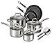 T-fal C718SC Precision Stainless Steel Nonstick Ceramic Coating FTFE PFOA and Cadmium Free Scratch Resistant Dishwasher Safe Oven Safe Cookware Set, 12-Piece, Silver