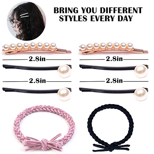 Pearls Hair Clips for Women Girls, Anysoso 12 pcs Large Bows/Clips/Hair Ties for Birthday Valentines Day Gifts Bling Hairpins Headwear Barrette Styling Tools Accessories - Thumbnail 2