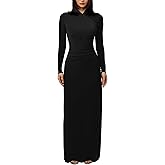 Aprilake Women's Long Sleeve Bodycon Ruched Elegant Warp V Neck Long Evening Formal Dress