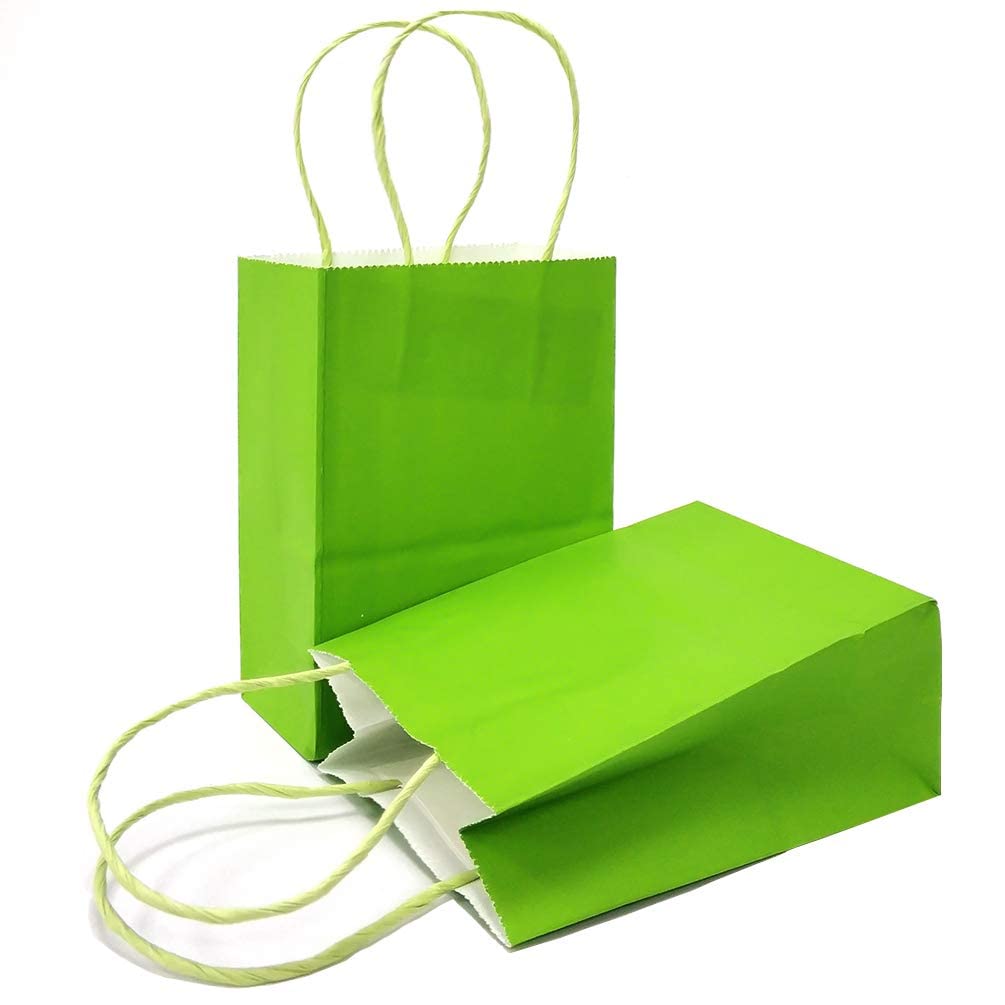 AZOWA Light Green Gift Bags Mini Size Kraft Paper Bags with Handles (15 x 12 x 6 CM, Lime Green, 25 Pcs)