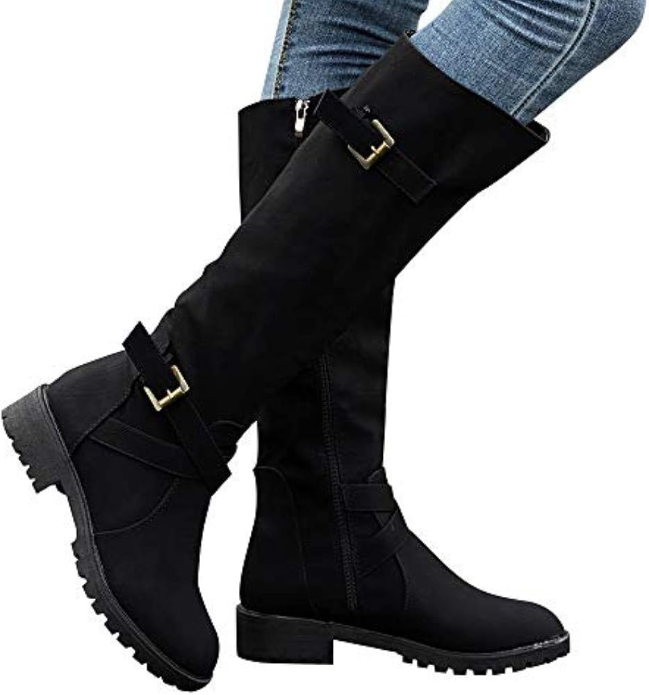 ladies flat biker boots