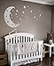 Moon and Stars Night Sky Vinyl Wall Art Decal Sticker Design for Nursery Room DIY Mural Decoration (Silver, 22x49 inches)