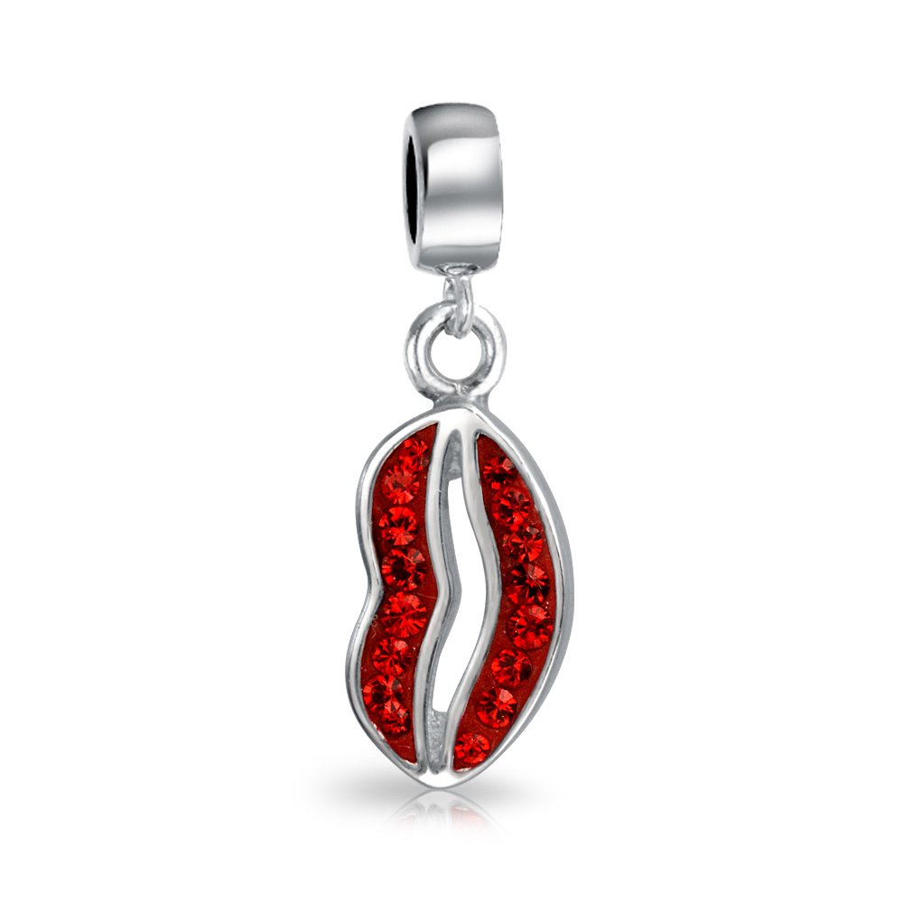 Bling Jewelry Valentine Red Crystal Kissing Lip Dangle Charm Bead For Women Teen For Girlfriend .925 Sterling Silver Fits European Bracelet