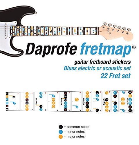 Daprofe Learn Guitar Blues Fret Note Fretboard Map Scales Removable Vinyl Stickers for Electric and Steel String Guitars