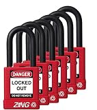 ZING 7063 RecycLock Safety Padlock, Keyed Alike,1-1/2" Shackle, 1-3/4" Body, Red, 6 Pack