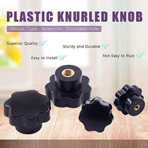 Swpeet 32Pcs M4 M6 M8 M10 7 Star Knob Female Thread Nut Clamping Knob