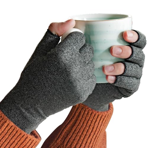 Sparthos Arthritis Hand Compression Gloves - Helps With Carpal Tunnel & Rheumatoid Artritis Pain - Support Your Hands While Typing - Fingerless Circulation Glove - Fits Men & Women (Gray - Large)