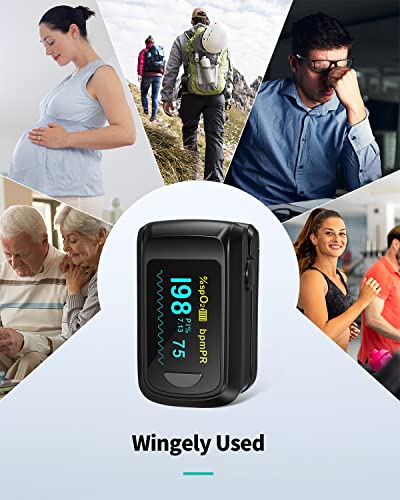 Fingertip Pulse Oximeter Bluetooth Blood Oxygen Saturation Monitor and Pulse Rate Monitor for Apple and Android, with OLED Screen 2 X AAA Batteries and Lanyard