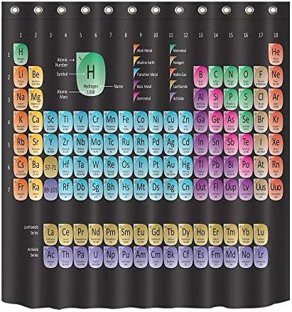 JinShiZhuan Black Background,Periodic Table of Elements Shower Curtain,Fabric Bathroom Decor Set with Hook,Science,School,Chemistry,150W x180H(60W x72H Inch)