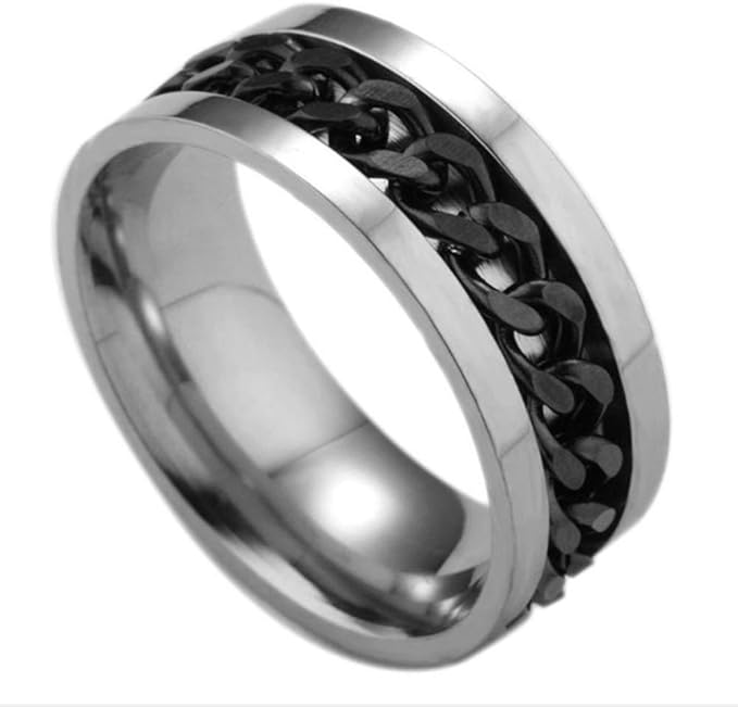 Men Titanium Steel Chain Rotation Ring for Teen Boys Girls Bar Rings