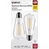 Satco S21870 8 Watt ST19 LED Bulb, Clear: Medium Base, 2700K, 800 Lumens, 2-Pack