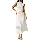Floerns Women's Sleeveless Mock Neck Long Dress Ruched A Line Church Maxi Dresses