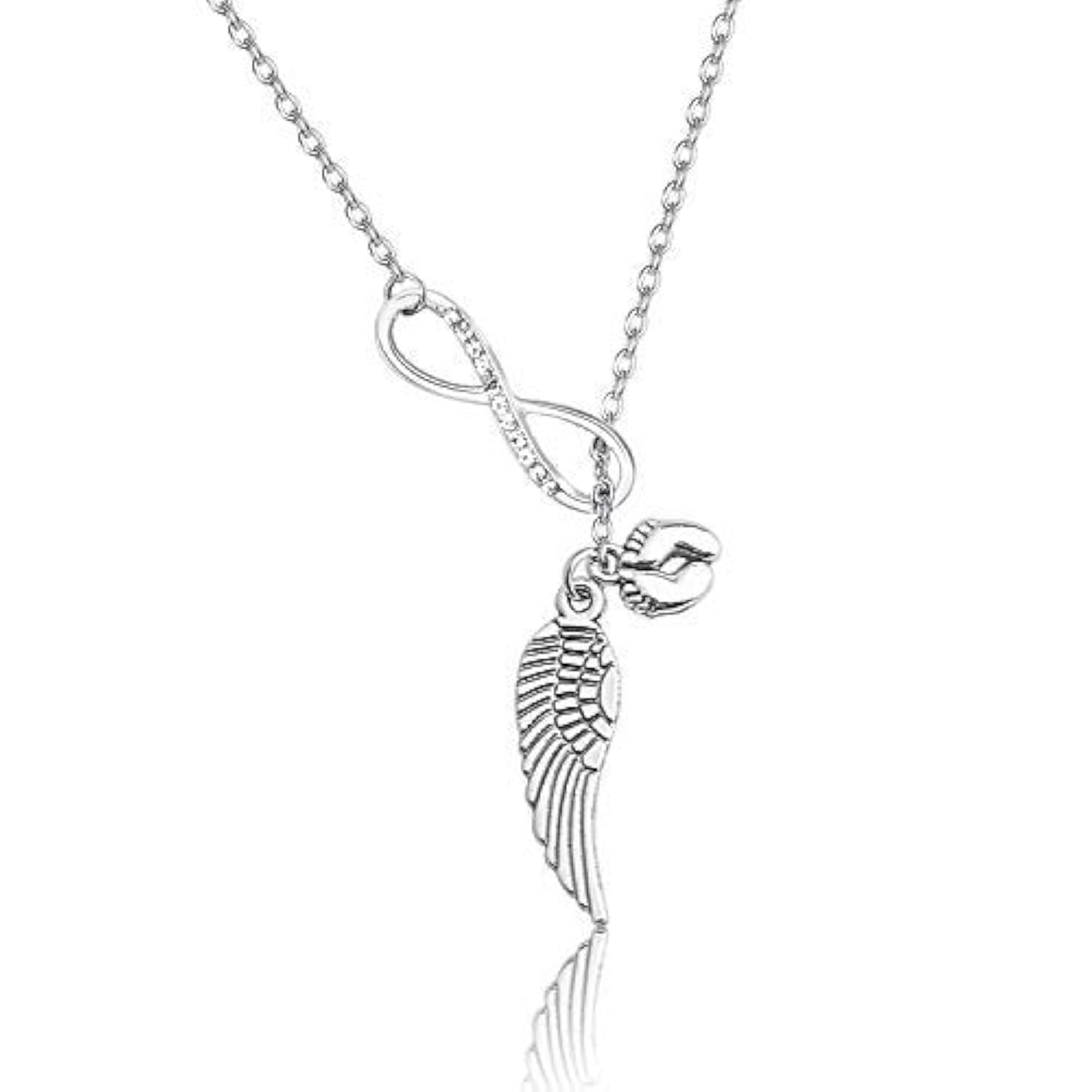 Infinity & Angel Wing Baby Footprint Lariat Y Necklace - Miscarriage Jewelry Infant Loss Memorial Gift
