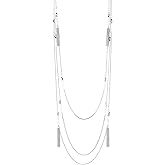 Noessla Layered Long Necklaces for Women Silver Black Beaded Necklace Vintage Flower Costume Jewelry Birthday Gifts for Women