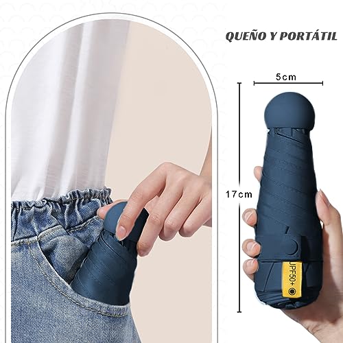MXCOCO Paraguas de Bolsillo para Lluvia y Sol, Mini Sombrilla Plegable con Protección UV, Resistente al Viento y Lluvia, Ligero y Portátil con Estuche para Llevarlo Diario en Bolsa o Mochila