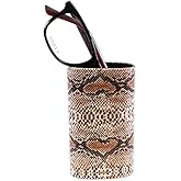 Calabria CA-503 Desktop Eye Glasses Holder Tan Snakeskin PU Leather Soft Lining Eyeglasses Stand Desks Nightstands Men Women