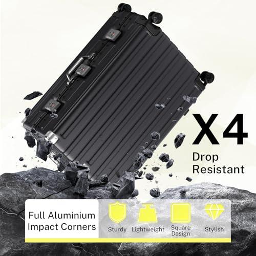 Krute Luggage PC+ABS Aluminum Frame Zipperless Checked Luggage Lightweight Hardshell Large Suitcase with TSA Lock Spinner Wheels 28 Inch Black