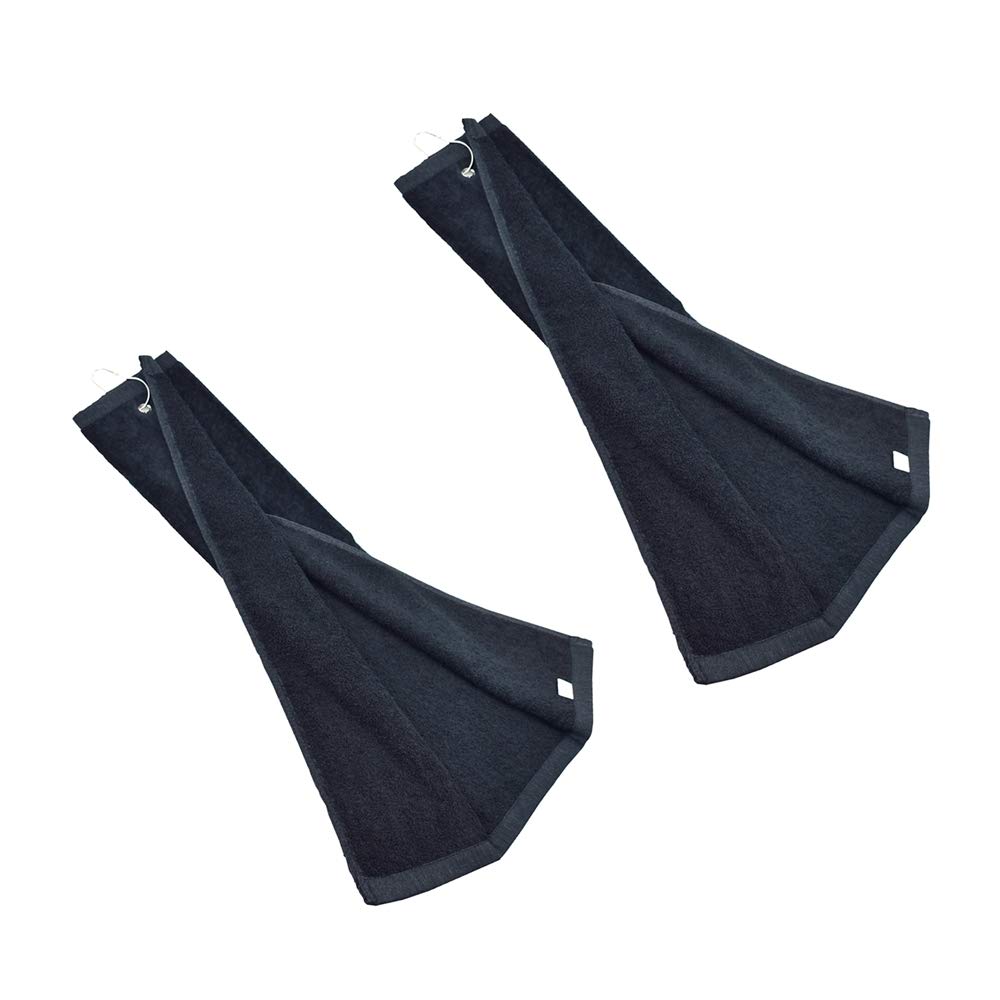 Hauni Golf Towel with Clip Grommet Cotton Terry-Cloth for Golf Bag(Black (2 pieces))