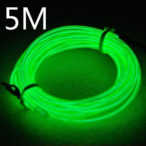 EFKS 5M length Flexible Neon Glowing Strobing Electro Luminescent Wire, EL Wire Indoor Electroluminescent Rope lighting with Battery Box (5m green)
