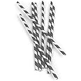 Kikkerland, Gray and White Biodegradable Paper Straws, Striped, Box of 144