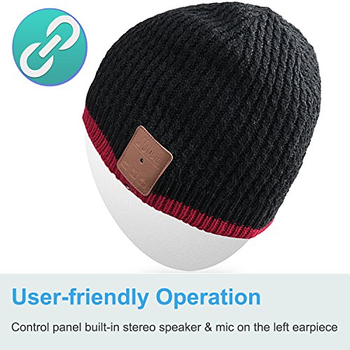 Qshell Winter Bluetooth Beanie Hat Warm Soft Knit Cap with Wireless Headphone Headset Earphone Stereo Speaker Microphone Hands Free for Outdoor Sport,Compatible with Iphone Android Cell Phones - Black