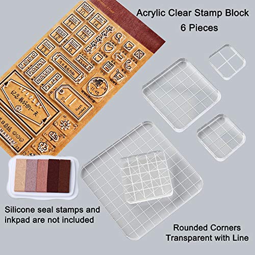 WeiMeet 5 Pieces Stamp Blocks Acrylic Clear Stamping Blocks Tools with Grid Lines for Scrapbooking Crafts Making - Thumbnail 4