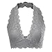 Floral Lace Halter Bralette Unpadded Mesh Lined V-Neck Everyday Bra Top for Women(Grey) S