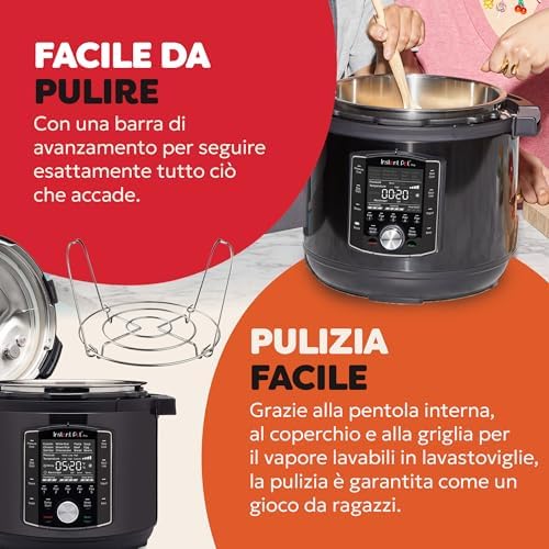 Pro Pentola a Pressione Elettrica 10 in 1, 1200 W, 5,7 L – Slow Cooker, Cuociriso, Vaporiera, Rosolatura, Sterilizzatore, Yogurtiera, Sous Vide – Acciaio Inox Nero