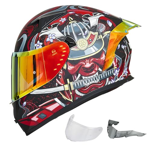ILM Full Face Motorcycle Helmet for Men and Women – Motorcycle Helmet with 2 Visors Compatible with Pinlock Transparent and Coloured – Motocross Street Bike Helmet ECE Model Z501, Armor Red, M
