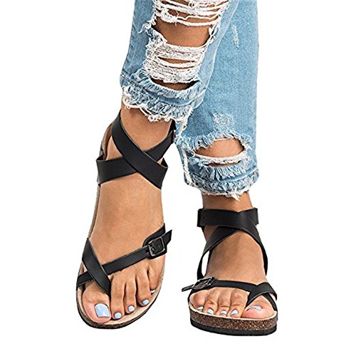 Womens Flat Sandals Buckle Strappy Thong Flip Flop Sandal Summer Shoes - Thumbnail 2