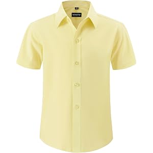 Spring&Gege Boys Stain Resistant Stretch Dress Shirt Short Sleeve Button Down Shirt for School Uniform Formal Wedding Church