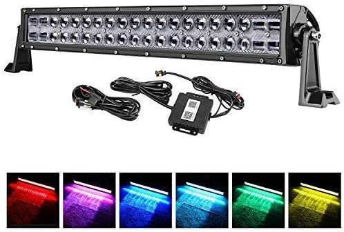 OFFROADTOWN LED Light Bar, 20'' 120W RGB Cree LED Work Light Bar 5D Off Road Color Changing Driving Lights Flood Spot Combo Beam Light Bar Bluetooth Lights with Wiring Harness