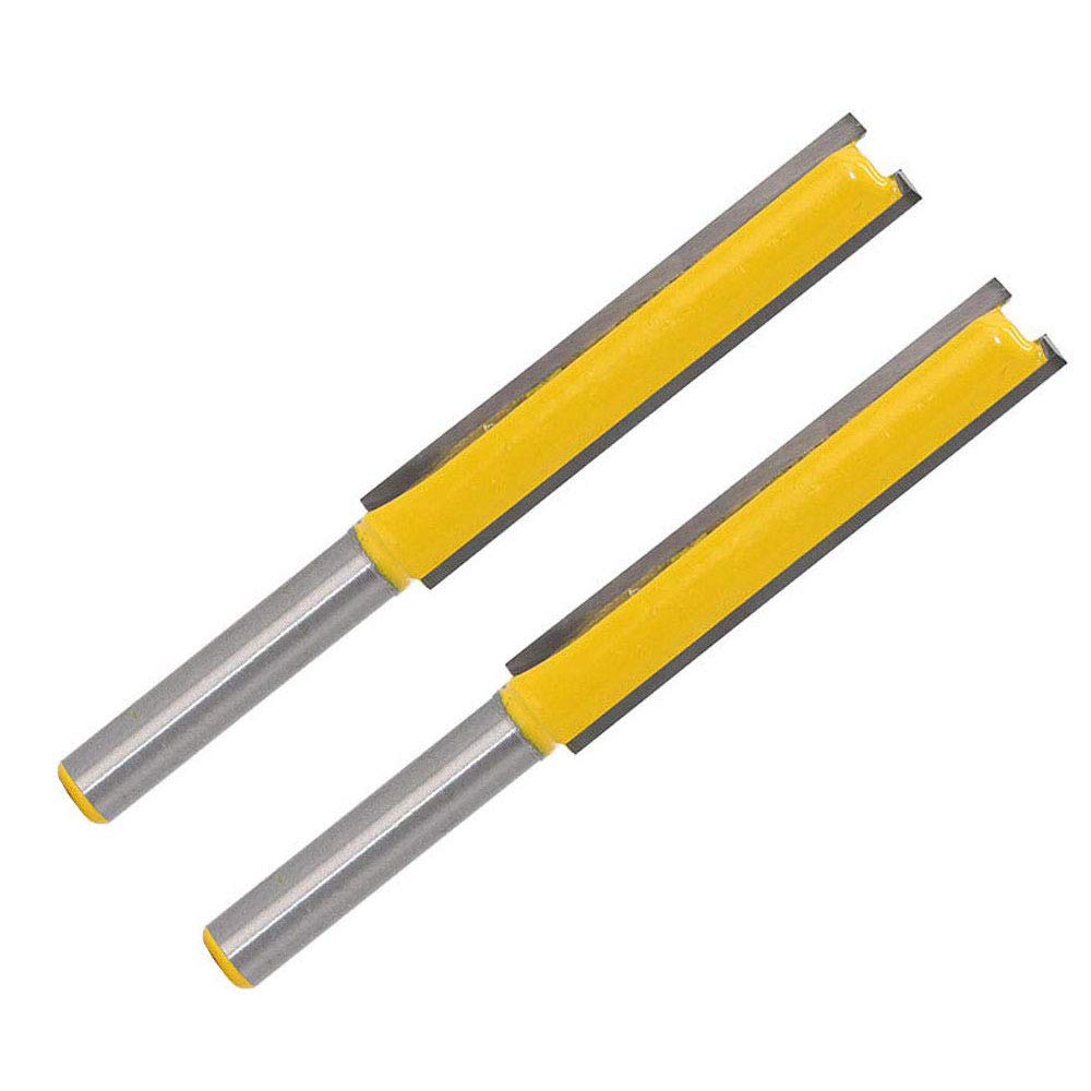 Edinstry HA0298 Router Bit Cutter, 1/4 inch x 3/8 inch Shank Long Straight Flush Trim Router Cutter Bit Tool, Pack of 2, 2 Inches,Yellow
