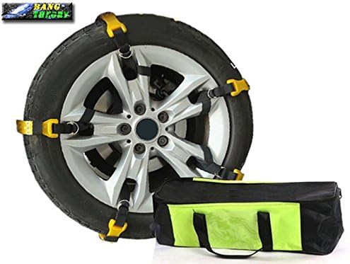 BangTheory Simple Car Snow Chain Tire Chain (Set of 10 Chain) Easy Installation (L Size Spike Part (Yellow Part) About 42cm Total Length About 98cm Fits Tire Width 235-295)