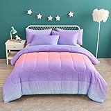 Yogeneg Pink Glitter Rainbow Kids Comforter Set