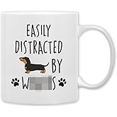 QASHWEY Weiner Dog Coffee Mug, Dachshund Mugs, Dachshund Dog Gifts, Funny Weiner DogOwner Lover Mug Tea Cup Gifts for DachshundLovers Women Men, Easily Distracted by Dogs Coffee Cups Ceramic 11oz