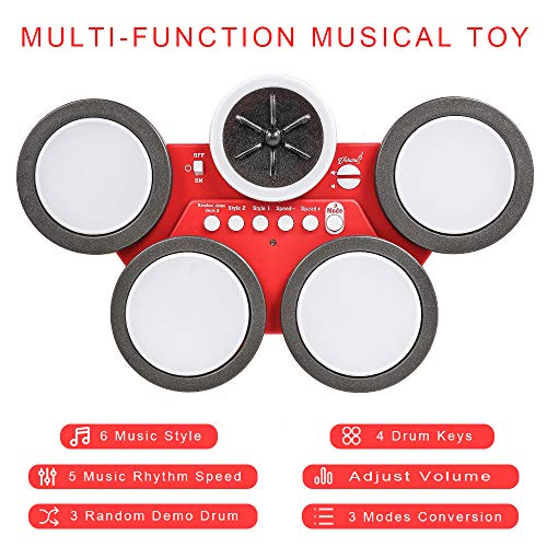 TWFRIC Toddlers Drum Kit Electronic Hand Drum Set with Lights Kids