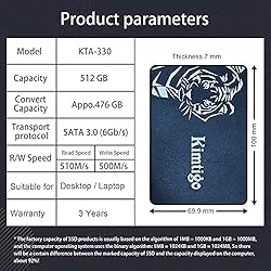 kimtigo 2.5" Internal SSD 512GB, 3D NAND Solid