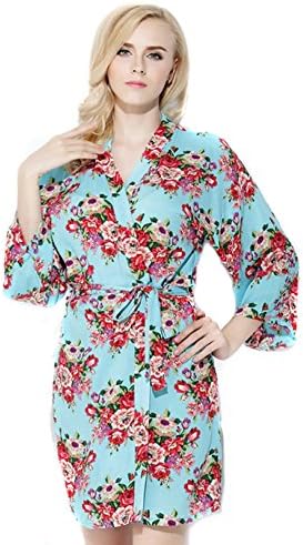 Endless Envy's Bridesmaids Floral Cotton Kimono Robes Wedding (Small/Medium, Mint)