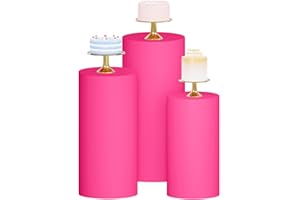 WUPIOS Cylinder Pedestal Stand Covers Hot Pink Cylinder Covers Set of 3 Stretchable Pillar Covers for Party Decor Spandex Cylinder Pedestal Covers for Wedding Birthday Party Dessert Tables Decor