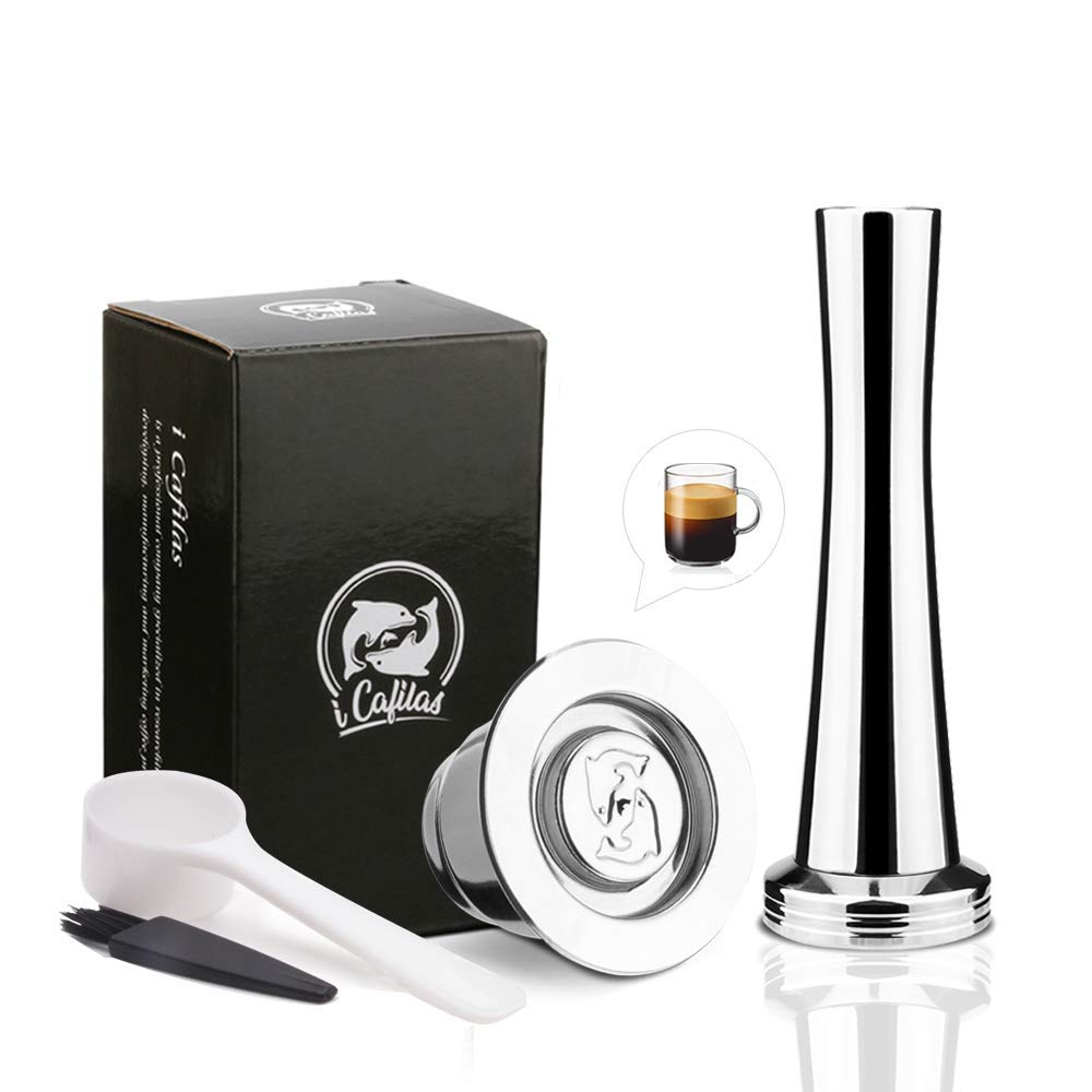 i Cafilas Reusable Nepresso Capsule, Refillable Stainless Steel Nepresso Capsules Compatible with Nepresso Original Line Machine (Silver)