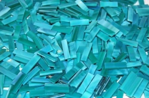 100 1/4" Teal Green Tumbled Border Stained Glass Mosaic Tiles