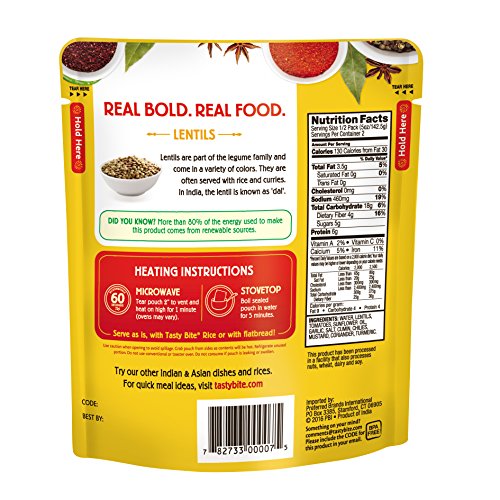 TASTY BITE ORGANIC JODHPUR LENTILS, 10 OUNCE, PACK OF 6, READY TO EAT, MICROWAVABLE ENTREE, VEGAN ( 6 COUNT )
