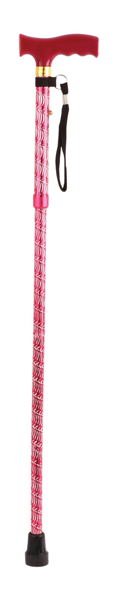 Aidapt Patterned Fold Down Adjustable Height Lightweight Walking Stick with Anti Slip Ferrule Foot to Aid Stability and Confidence when Walking Supplied with a Hanging Carry Strap and Wood Handle