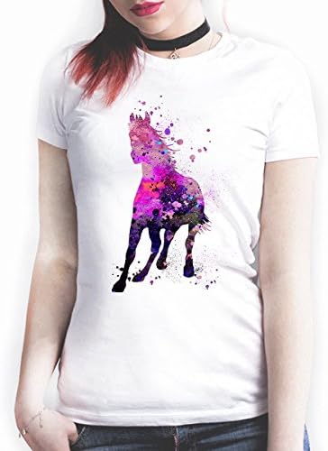 Horse women T-shirt, Watercolor art print, ring spun Cotton 100%