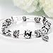 Naivo Designer Inspired Crystal Snake Chain Murano Glass Beads Charm Bracelet, Midnight Passion